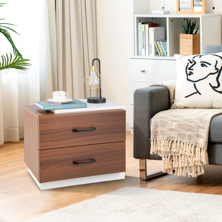 Modern Nightstand with 2 Drawers for Bedroom Living Room-BrownCostway Gallery View 2 of 10